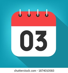 Calendar day 3. Number three on a white paper with red border on blue background vector.