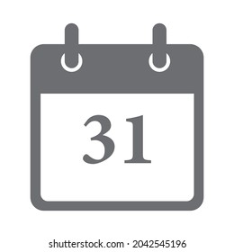 Calendar day 31 icon. Number 
thirty-one on a white paper with grey border on white backgraound vector.