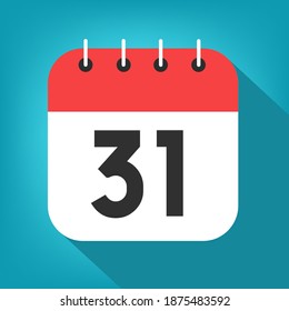 Calendar day 31. Number thirty-one on a white paper with red border on blue background vector.