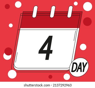 Calendar day 4. Days of the year and week. Calendar vector in red