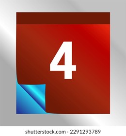 Calendar Day 4 icon with blue gradient foil effect. Modern design, red gradient. Folded calendar sheet. vector illustration