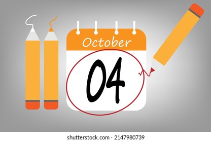 Calendar day 4 october orange. calendar page circled with various colored pencils white and red