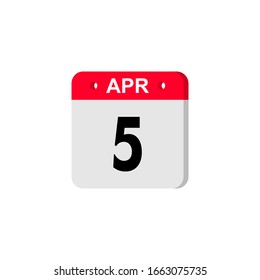 Calendar day 5 April, days of the year. Red and white calendar icon.  Vector illustration. EPS10
