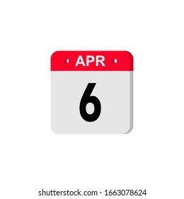 Calendar day 6 April, days of the year. Red and white calendar icon.  Vector illustration. EPS10
