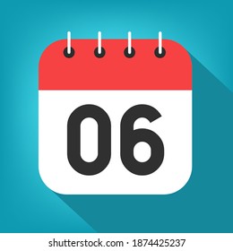 Calendar day 6. Number six on a white paper with red border on blue background vector.
