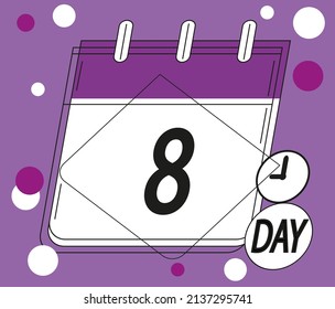 Calendar day 8. Days of the year and week. Calendar vector in purple