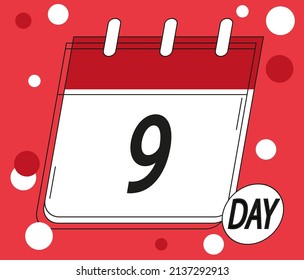 Calendar day 9. Days of the year and week. Calendar vector in red