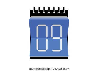 Calendar day 9. Number ONE on a white paper with red border on background.