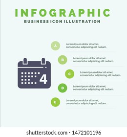 Calendar, Day, Date, American Solid Icon Infographics 5 Steps Presentation Background