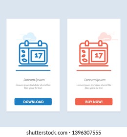 Calendar, Day, Date, Ireland  Blue and Red Download and Buy Now web Widget Card Template