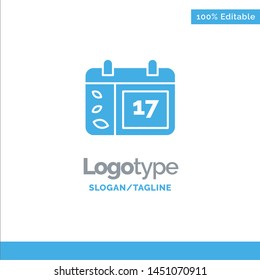 Calendar, Day, Date, Ireland Blue Solid Logo Template. Place for Tagline