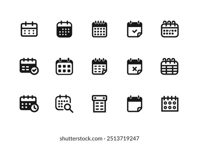 Día calendario fecha año objetivo Plan tiempo lista de comprobación línea de búsqueda trazos iconos vectoriales Conjuntos