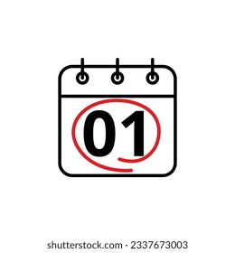 Calendar day flat vector icon. Special day marked on the calendar. Calendar icon vector illustration for websites and graphic resources, Day 01.
