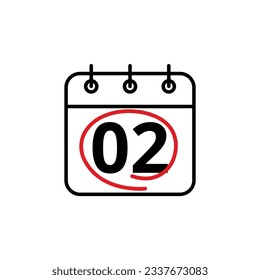 Calendar day flat vector icon. Special day marked on the calendar. Calendar icon vector illustration for websites and graphic resources, Day 02.