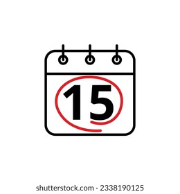 Kalendertag flache Vektorsymbol. Sondertag im Kalender markiert. Kalendersymbol, Vektorgrafik für Webseiten und grafische Ressourcen, Tag 15.