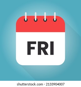 Calendar day friday. Friday on a white paper with red border on blue background vector. Friday