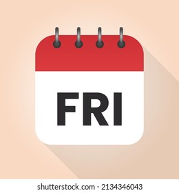 Calendar day friday. Friday on a white paper with red border on beige background vector. Friday