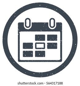 Calendar Day grainy textured icon inside circle for overlay watermark stamps. Flat symbol with dust texture.