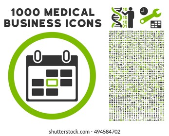 Calendar Day icon with 1000 medical business eco green and gray vector pictographs. Design style is flat bicolor symbols, white background.