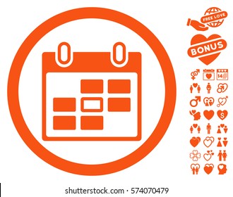 Calendar Day icon with bonus lovely icon set. Vector illustration style is flat rounded iconic orange symbols on white background.