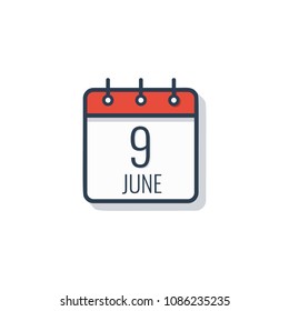 Calendar day icon isolated on white background. June 9.