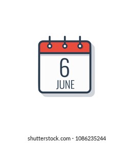 Calendar day icon isolated on white background. June 6.