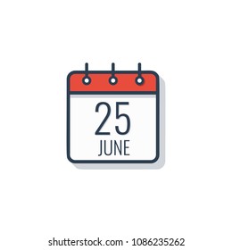 Calendar day icon isolated on white background. June 25.