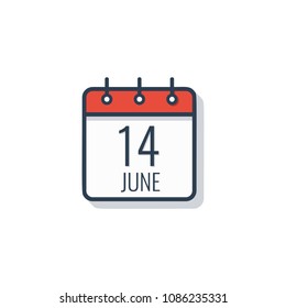 Calendar day icon isolated on white background. June 14.