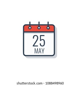 Calendar day icon isolated on white background. May 25.