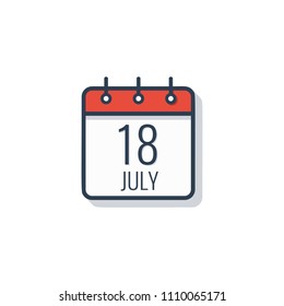 Calendar day icon isolated on white background. July 18.