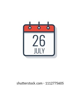 Calendar day icon isolated on white background. July 26.
