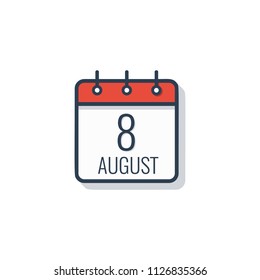 Calendar day icon isolated on white background. August 8.