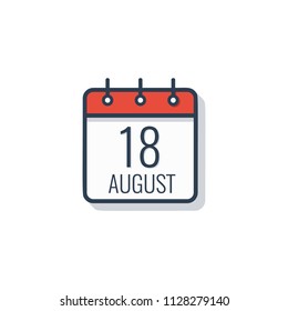 Calendar day icon isolated on white background. August 18.