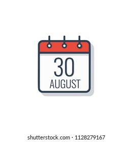 Calendar day icon isolated on white background. August 30.