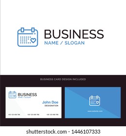 Calendar, Day, Love, Wedding Blue Business logo and Business Card Template. Front and Back Design
