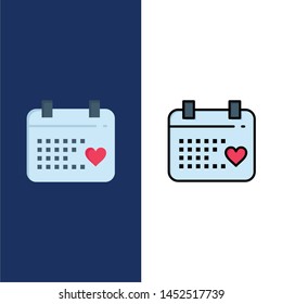 Calendar, Day, Love, Wedding  Icons. Flat and Line Filled Icon Set Vector Blue Background