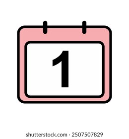 Calendar day in month vector icon page - Day 1. 1st day of the month - date. Birthdays, reminders, plans, to-do lists. Calendar date vector