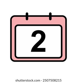 Calendar day in month vector icon page - Day 2. 2nd day of the month - date. Birthdays, reminders, plans, to-do lists. Calendar date vector