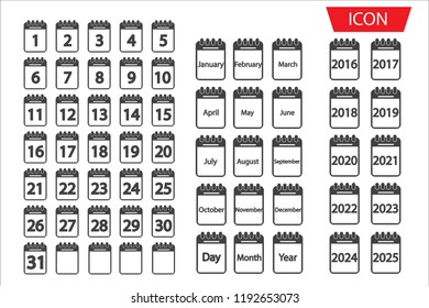 Calendar ,day month year icon set isolated on white background.