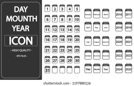 Calendar ,day month year icon set isolated on white background.