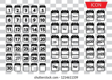 Calendar ,day month year icon set isolated on white background.