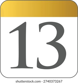 Calendar day number thirteen vector icon isolated on white background