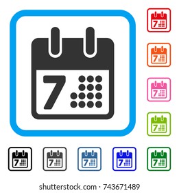 Calendar Day Page icon. Flat grey pictogram symbol in a blue rounded squared frame. Black, gray, green, blue, red, orange color versions of Calendar Day Page vector.
