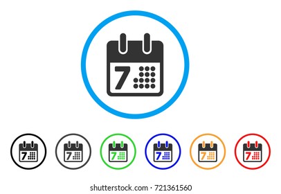 Calendar Day Page rounded icon. Style is a flat calendar day page grey symbol inside light blue circle with black, gray, green, blue, red, orange variants.