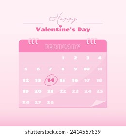 calendar for valentine’s day in pink theme, vector illustration