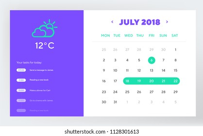 Calendar Day Planner and Calendar App Ui Ux Design. UI, UX and GUI template layout for Mobile Apps and web design.EPS 10