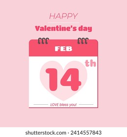 calendario del día de San Valentín en tema rojo, ilustración vectorial