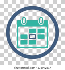 Calendar Day rounded icon. Vector bicolor illustration style is a flat iconic symbol inside a circle, cobalt and cyan colors, transparent background. Designed for web and software interfaces.