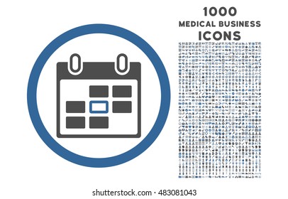 Calendar Day rounded vector bicolor icon with 1000 medical business icons. Set style is flat pictograms, cobalt and gray colors, white background.
