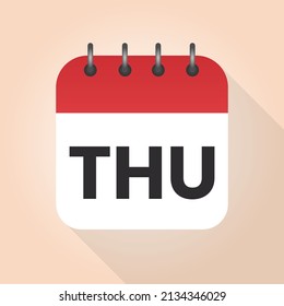 Calendar day thursday. Thursday on a white paper with red border on beige background vector. Thursday